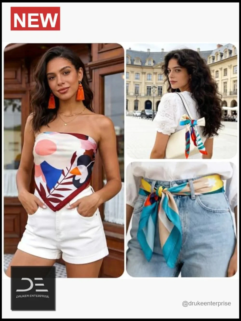 4 Pack Silk Like Square Scarves for Women Hair Neck Bag Accessory Lightweight